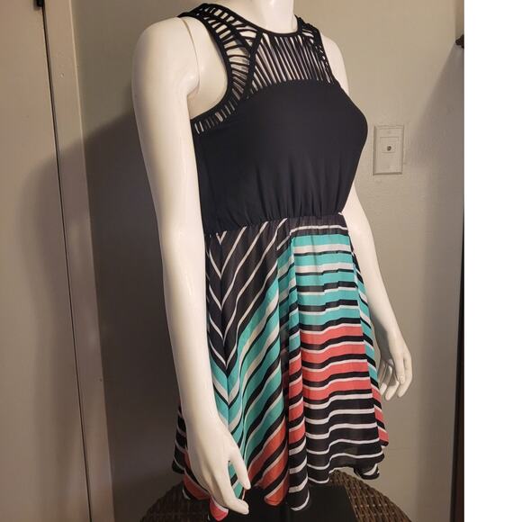 Candie’s Fit Flare XS Caged Neck Rainbow Stripe Dress Womens Graphic Skater Cute - Picture 8 of 10
